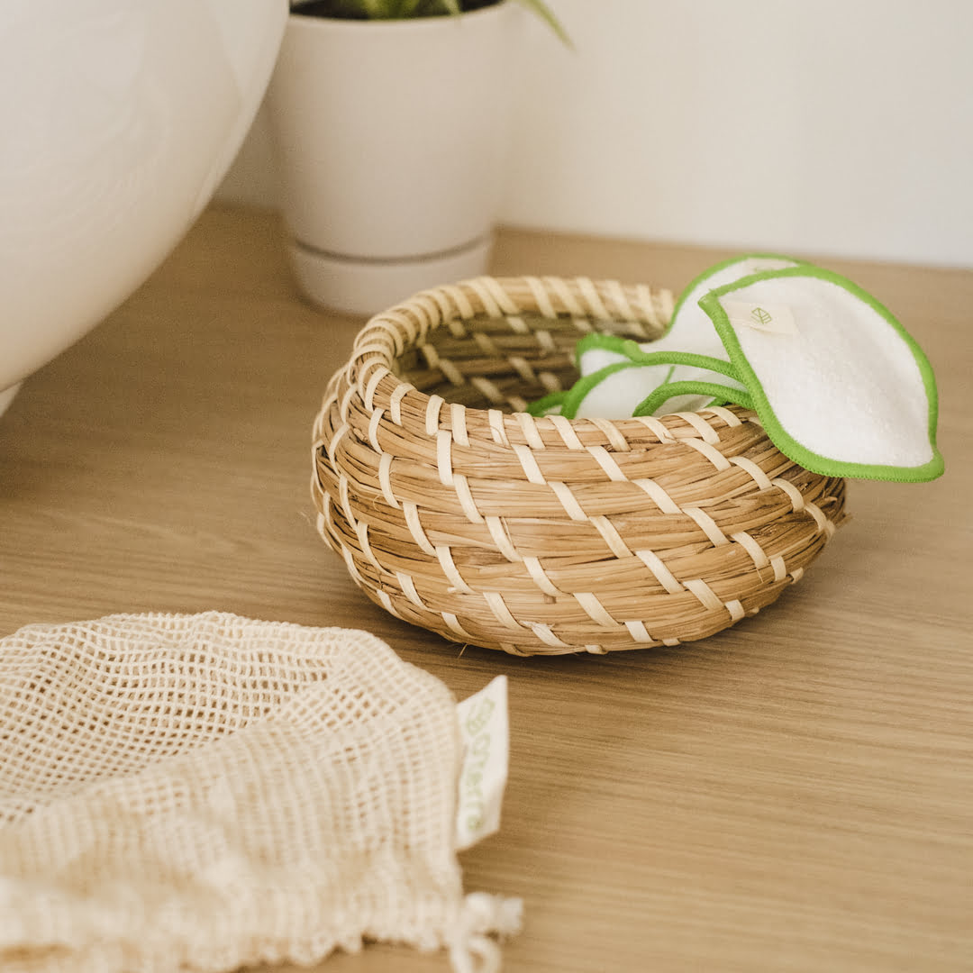 Bambou Coton Démaquillant Pads réutilisables, Chiffons biologiques Lavables  Pot de rangement Blanchisserie (vert)